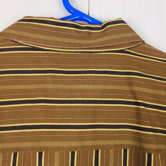 TOMMY BAHAMA Men's Brown Striped Long Sleeve 100% Cotton Dress Shirt Size XL - Picture 6 of 11